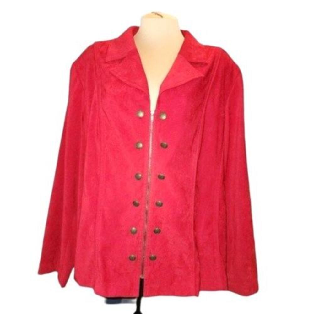 Cato Red Faux Button Full Zip Dress Jacket‎ Blazer Plus Size 24W